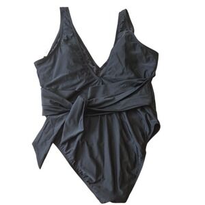 Adore Me 2X NWT Black V-Neck Swimsuit with Waist Tie Built In‎ Bra One Piece